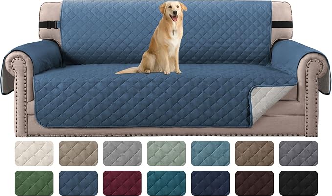 H.VERSAILTEX Water Repellent Sofa Cover Couch Cover Sofa Slipcover for Dogs Couch Protector Reversible Sofa Slipcover for 3 Cushion Couch Furniture Protector for Pets(Sofa, Dark Blue/Beige) by HVERSAILTEX