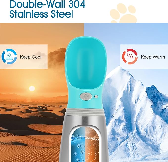 Portable Dog Water Bottle, 24 OZ Stainless Steel Pet Water Dispenser | Leak Proof Pet Water Dispenser with Drinking Feeder, Durable, Use for Dog Travel, Walking, Hiking, and Outdoor Activities - Image 3