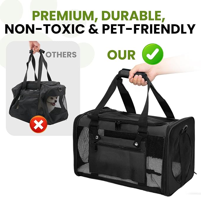 Soft-Sided Cat Carrier 18x11x11 in Expandable Travel Pet Bag 15LBS | For Cats and Small Dogs with Anti-Scratch Mesh Washable Mat Collapsible Escape-Proof Airline Approved with Shoulder Strap - Image 5