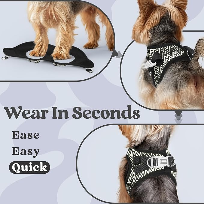 rabbitgoo Step-in Small Dog Harness, Puppy Vest for Small Sized Pet | Easy Put on and off, Lightweight, Soft, Breathable Quick-Dry Air Mesh for Comfortable Secure Walking, Black Zigzag XS - Image 5