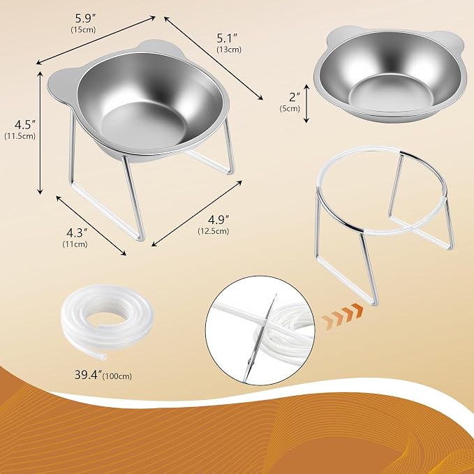 Elevated Cat Bowls with 15° Tilt, Whisker Friendly Raised Cat Food & Water Dishes with Silent Silicone Strip - Anti-Vomiting Small Dog Bowl, 304 Stainless Steel Bowl, Spine Friendly, Dishwasher Safe - Image 7