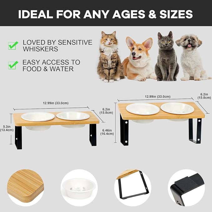 LEAWALK Upgraded Adjustable Height Cat Food Bowls Stand Ceramic Dog Bowls and Slow Feeder Cat Bowl, 15°Tilted Stand Anti Vomiting Raised for Small and Medium Sized Cats Dogs (White) - Image 3