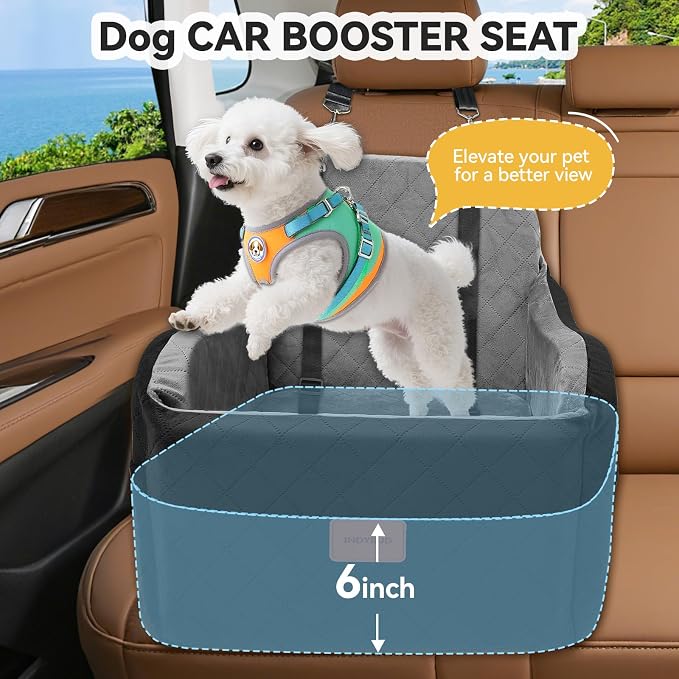 Dog Car Seat for Small & Medium Dogs, Detachable & Washable Booster Seat for Pets Up to 35lbs, Pet Travel Bed with Storage Pockets and Safety Belt (Black/Grey, Medium) - Image 5