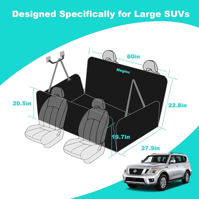 Meginc Dog Car Seat Cover for Back Seat, 60" Waterproof Dog Car Hammock with Mesh Window and Side Flaps, 600D Oxford Fabric Pet Seat Protector for Cars, SUVs & Mid-Size Trucks, Black - Image 6