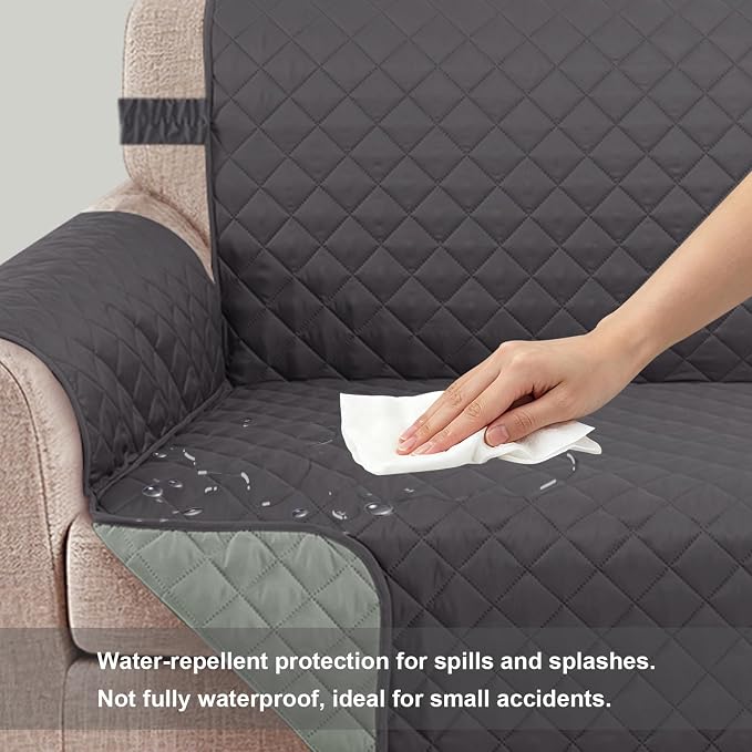 Reversible Couch Cover for 3 Cushion, Sofa, Dark Grey | Couch Cover for Sofa, Pet Friendly Water Repellent Couch Sofa Cover, Washable Furniture Protector with Elastic Straps - Image 6