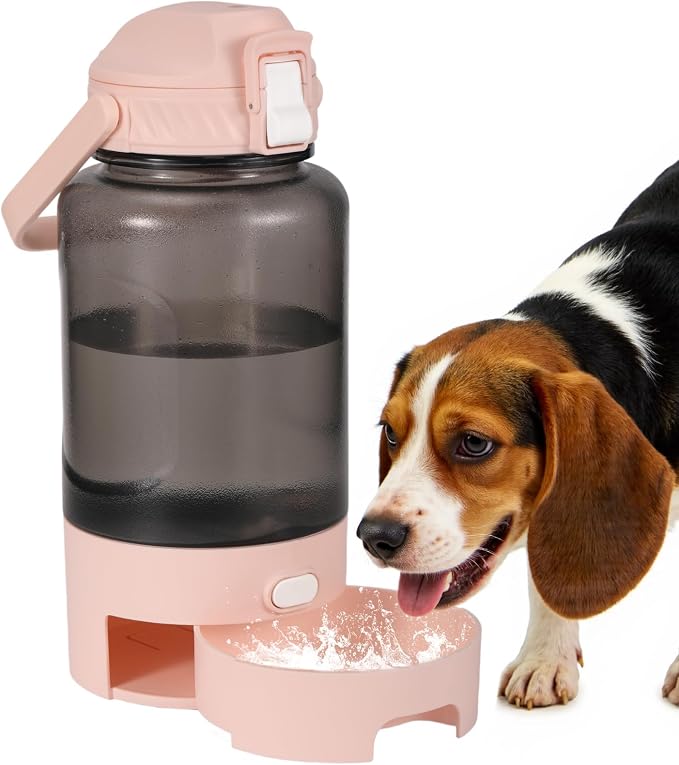 50oz Dog Water Bottle with Handle - Portable Pet & Human Water Dispenser for Hiking, Camping, Travel - Leakproof, BPA-Free, Outdoor Puppy Essential for Walking, Park, Beach (Pink) by Unknown