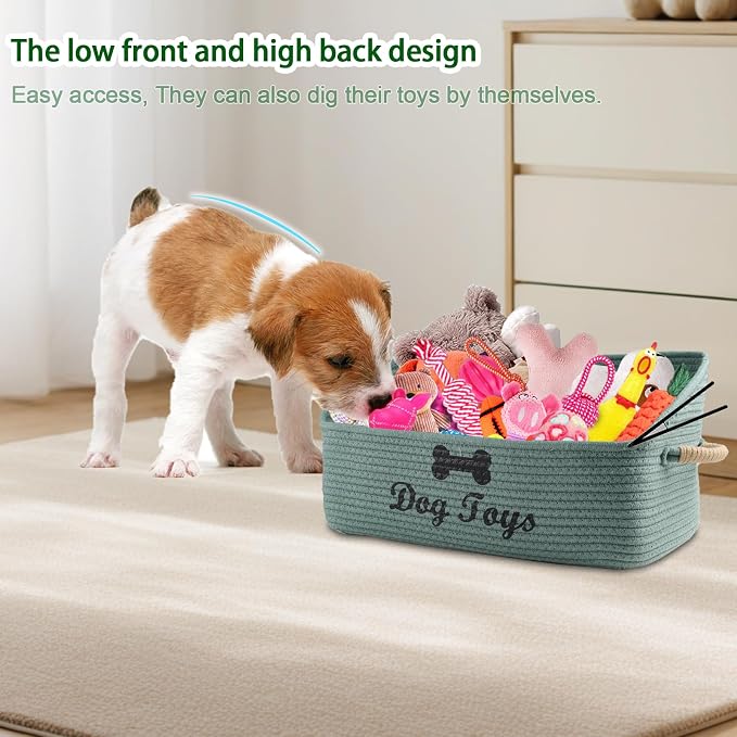Dog Toy Basket-100% Cotton Rope Dog Toy Bin for Living Room Area-Trapezoid Pet Toys Box with Sturdy Handle-Puppy Bed-Dog Stuff Organizer for Pet Toys,Collar,Leash,Blanket-Chew Proof -Green - Image 5