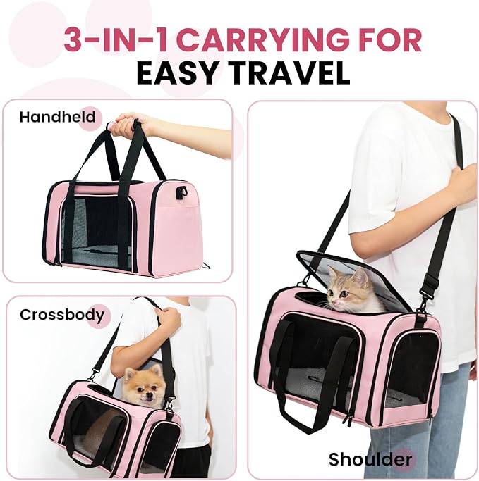 Soft-Sided Cat Carrier 18x11x11 in Expandable Travel Pet Bag 15LBS | For Cats and Small Dogs with Anti-Scratch Mesh Washable Mat Collapsible Escape-Proof Airline Approved with Shoulder Strap - Image 7