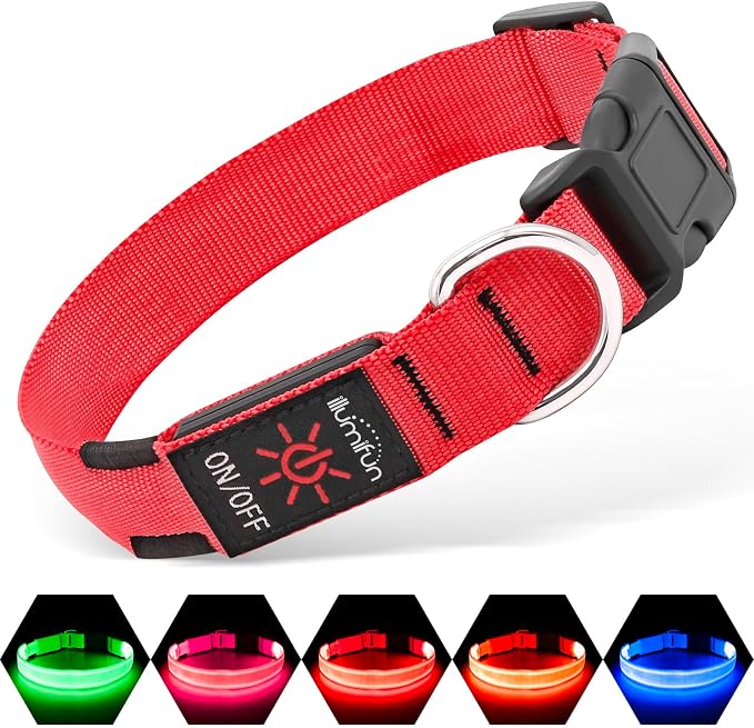 Illumifun LED Dog Collar - Adjustable Light Up Dog Collar - Safety Pet Collar Light Make Your Dogs Safe& Seen at Night (Red, Small) by Illumifun
