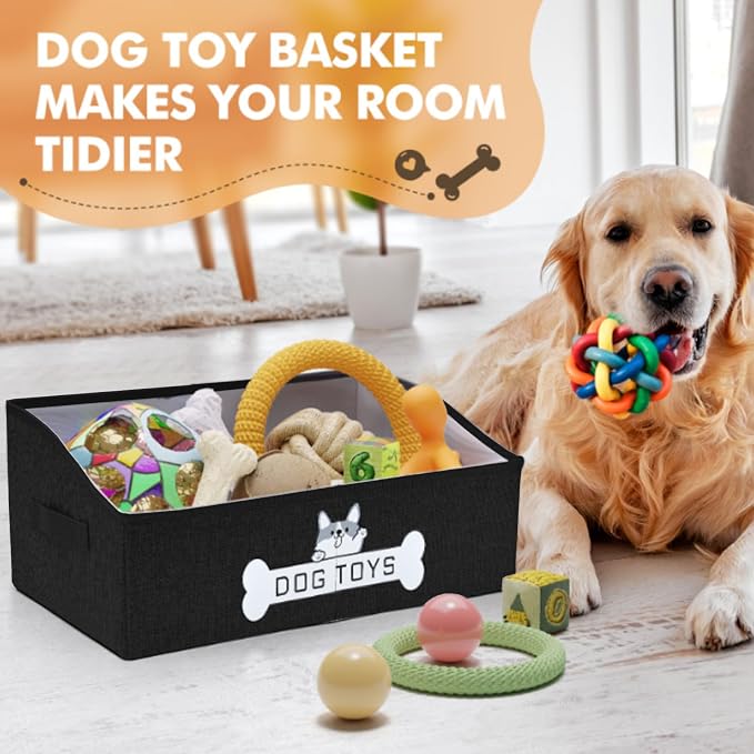 Dog Toy Basket, Specially Designed for Dog Toy Storage, Collapsible Dog Toy Box with Handle，Perfect for Storing Pet Toys and Accessories - Black - Image 2