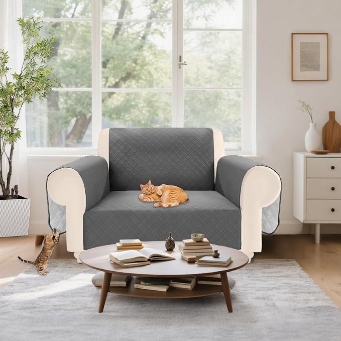 Velvet 100% Waterproof Chair Covers for Living Room Sofa Armchair Cover Washable Couch Arm Chair Slipcovers for Dogs Non Slip Quilted Furniture Protector with Pockets (Small, Dark Grey) - Image 7