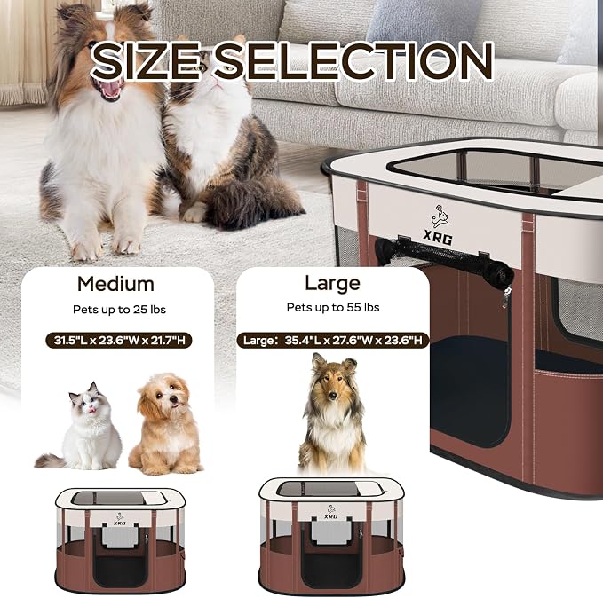 XRG Foldable Pet Playpen,Indoor Cat cage Puppy Crates M(31.5"x23.6"x21.7") | Portable Dog Crates with Upgrade Breathable Mesh，Sturdy Cat Kennel Indoor & Outdoor for Rabbit or Small Animals,Brown - Image 6