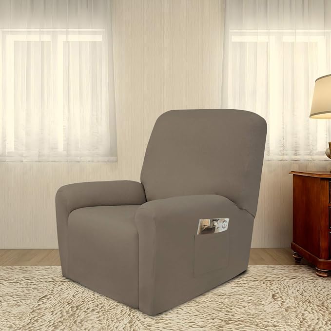 PureFit Stretc Recliner Chair Covers Fleece Soft Couch Covers for Sofa | Natural 4-Pieces Recliner Slipcover Pocket Couch Protector, Fleece Sofa Cover Washable with Non Slip Elastic Bottom - Image 2