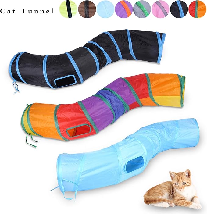 iCAGY Cat Tunnel Toys for Indoor Cats Kittens Rabbits, Pet Toy Play Tunnels | Interactive Crinkle Pop Up Tunnel Toys, Relieve Cat Boredom, Blue 47" Shape S - Image 6