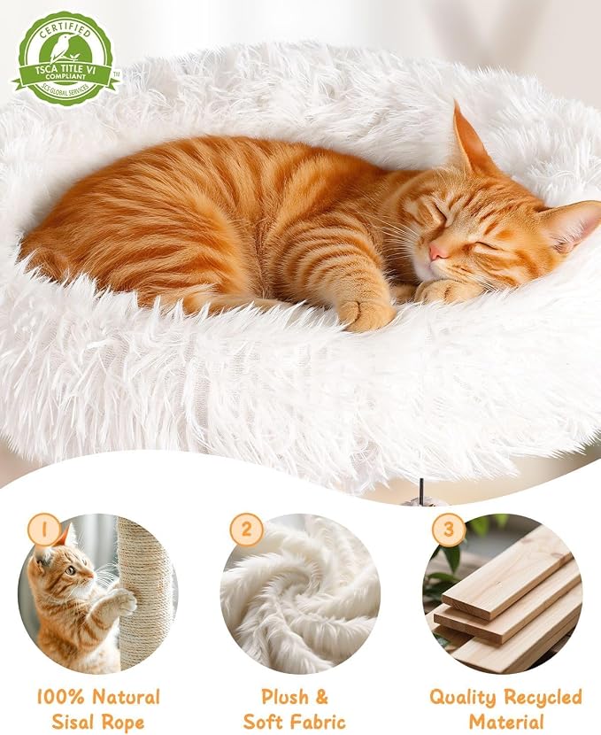 61" Wood Cat Tree Tower, Modern Cat Furniture for Indoor Cats | Engineered Wood & Plush | 61"Modern Cat Tower | 20 lbs Per Platform | Anti-Tip Base | Sisal Posts | Washable Cushions - Image 4