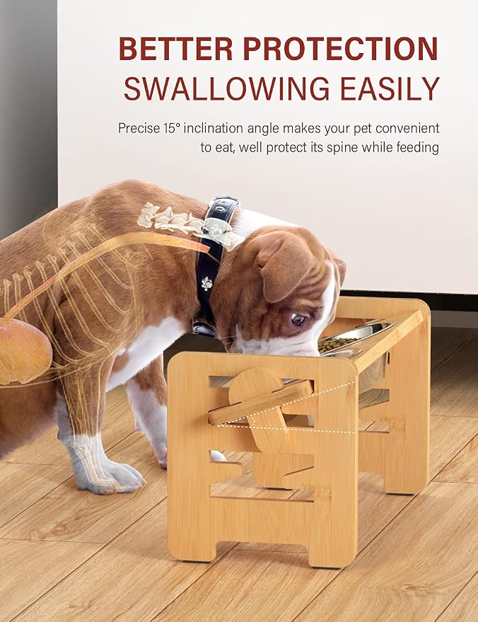Elevated Dog Bowls, Raised Dog Bowl Stand Adjustable Small, Natural | Bamboo Elevated Feeder with 2 Stainless Steel Bowls, Adjustable Height Stand for Small Puppies and Cats - Image 4