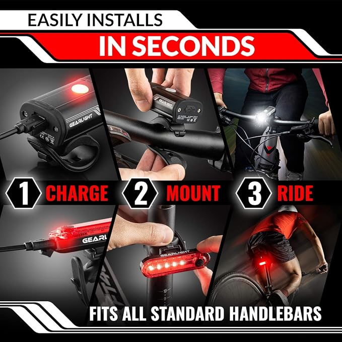 Bike Lights for Night Riding, USB Rechargeable Front and Back Lights, LED Bicycle Headlight and Tail Light Set, Water Resistant Bike Lights Rechargeable for Mountain Bikes, Kids Bike Light, MTB Light - Image 6