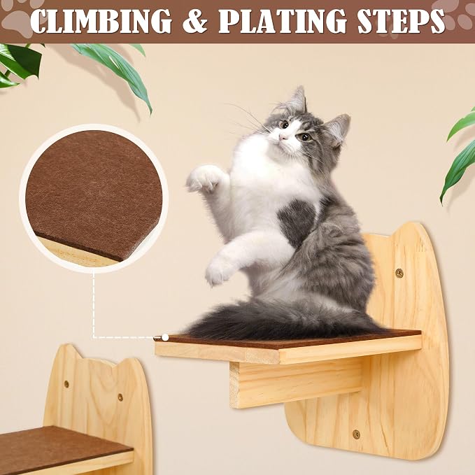 Calmbee Cat Wall Shelves, Cat Wall Furniture 70" Cat Bridge Wall Mount Cat Perch Wooden Hammock Cat Tree Cat Climber Cat Cloud Shelf Board Cats Bed - Image 3