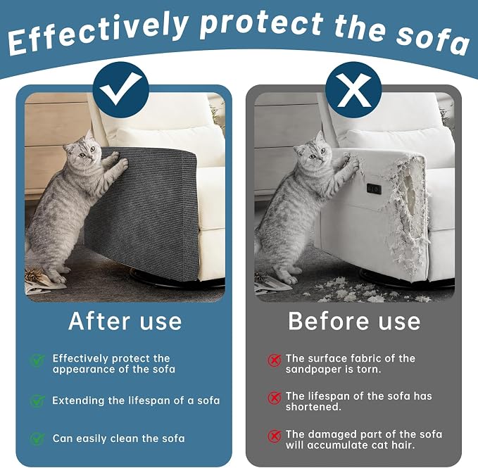 cat Scratch Furniture Protector (Dark Grey, 78.7x15.8Inch) | Self-Adhesive , Trimmable , Anti-Scratch for Couch & Carpet Corners,Protects Furniture from Indoor Cats - Image 3