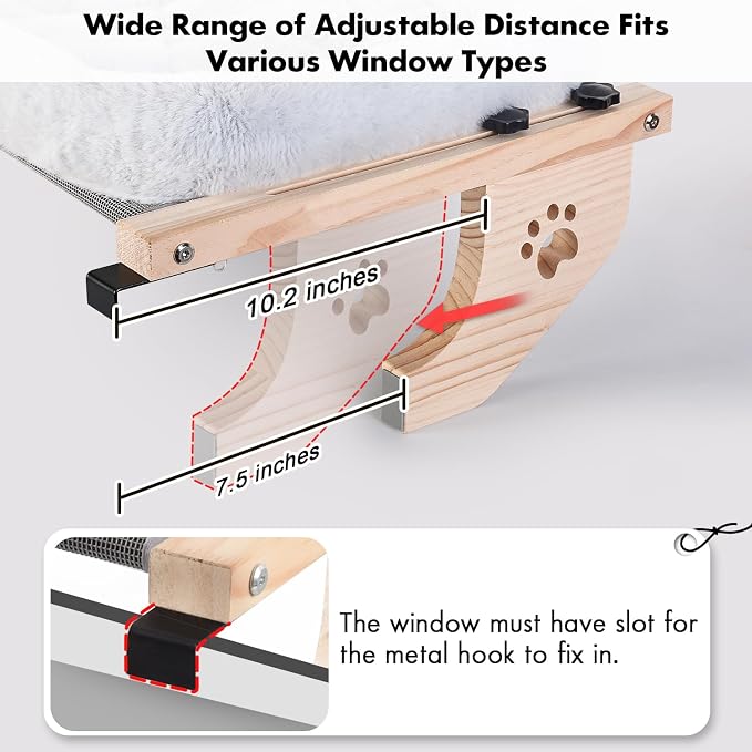 AMOSIJOY Cat Sill Window Perch Sturdy Hammock Window Seat with Cushion Bed Cover, Wood & Metal Frame for Large Cats, Easy to Adjust Cat Bed for Windowsill, Bedside, Drawer and Cabinet(Cushion Bed) - Image 5