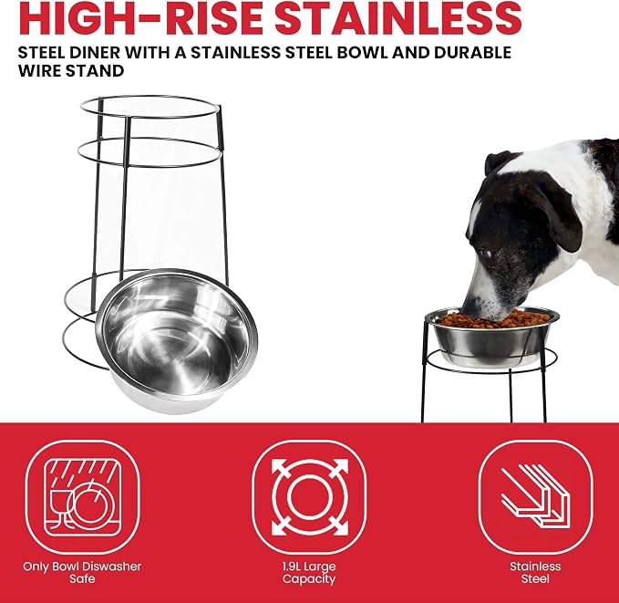SPOT Hi Rise Single Diner Elevated Dog Feeder, 2qt Stainless Steel Bowl, Durable Wire Stand, Hygienic, Easy to Clean, Promotes Proper Posture for Tall Pets, Ideal for Medium and Large Breeds, 14.25in - Image 5