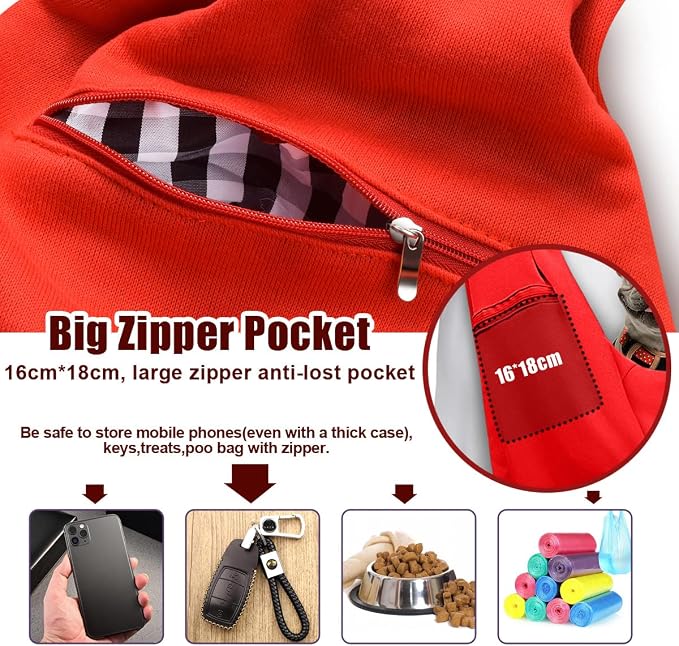 Tomkas Small Dog Cat Sling Carrier Puppy Purse Travel Wrap Soft Crossbody Pet Bag (Red, M - Zip Pocket & Adjust Strap) - Image 2