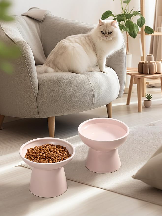LoeJan Elevated Cat Food and Water Bowls Set, Pink - Raised Ceramic Anti-Vomit Whisker-Free Feeder for Kittens to Adult Cats - Image 7