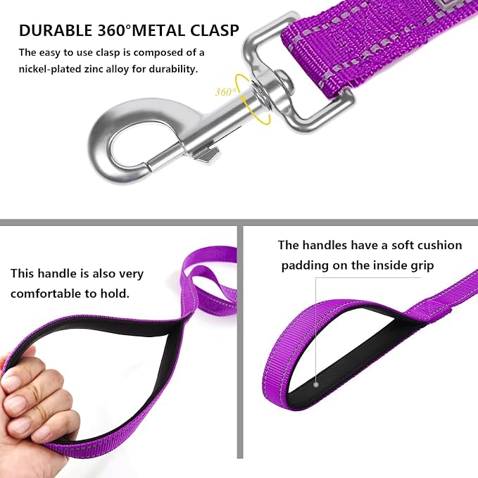 6 FT Basic Dog Leash for Large Dogs,Padded Handle, Magenta | Padded Handle,Metal D-Ring,Heavy Duty Nylon Webbing, for Walking & Training - Image 4