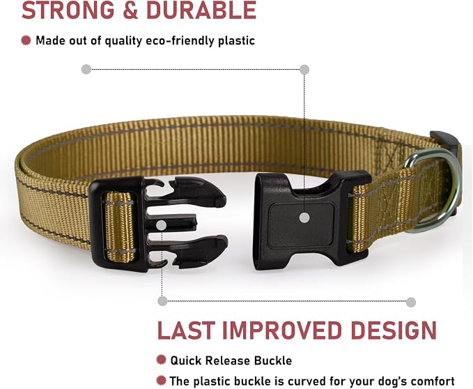 Reflective Dog Collar, Puppy Collar with Buckle Adjustable, Brown XS | Breathable Nylon Collars for Small Medium Large Dogs, No Chafing on Walks and Outdoor Hikes, Metal D-Ring, Night Safety - Image 2