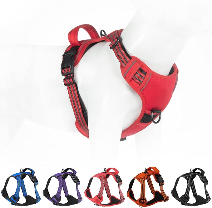No Pull Dog Harness for Small Medium Large Dogs Adjustable Reflective Pet Vest with Front Clip Padded Harness for Dogs Easy Control Handle Best for Outdoor Training and Walking Red S by Bokelai