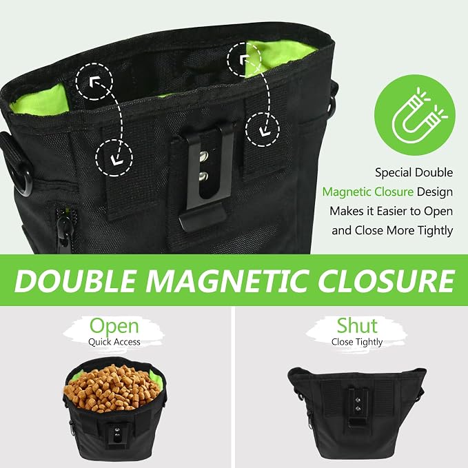 kissleaf Dog Treat Pouch, Magnetic Closure, Dog Clicker- Black | Dog Training Treat Pouch, Large Size, Nylon Material, Magnetic Closure & Clicker, for Walking, Obedience & Outdoor Use - Image 4