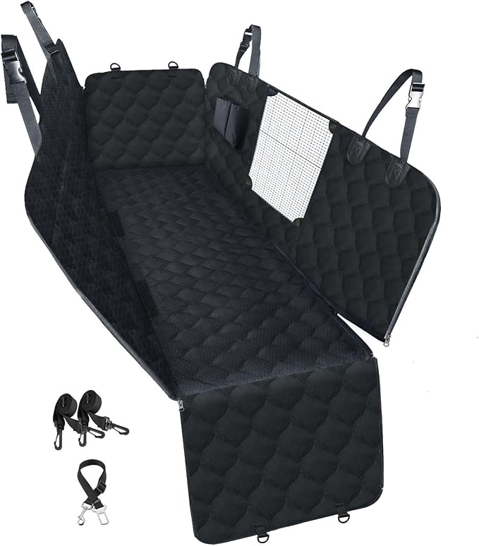 PETICON Dog Car Seat Cover for Back Seat, Waterproof Dog Hammock for Pets | Zippered Design Allows Passenger Seat Access, Mesh Window for Pet View, 600D Oxford, Prevents Scratches, Hair, Mud, and Dirt by PETICON