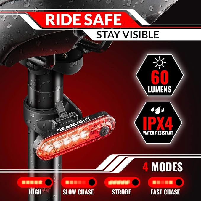 Bike Lights for Night Riding, USB Rechargeable Front and Back Lights, LED Bicycle Headlight and Tail Light Set, Water Resistant Bike Lights Rechargeable for Mountain Bikes, Kids Bike Light, MTB Light - Image 4