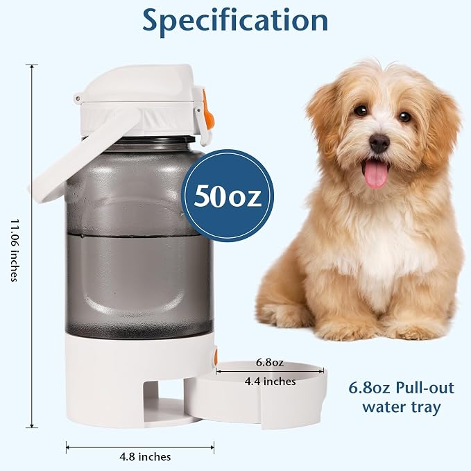 50oz Outdoor Dog Water Bottle - Leakproof Pet & Human Water Dispenser with Handle, Portable for Travel, Hiking, Camping, Beach - Must-Have BPA-Free Gear for Active Dogs (White) - Image 6