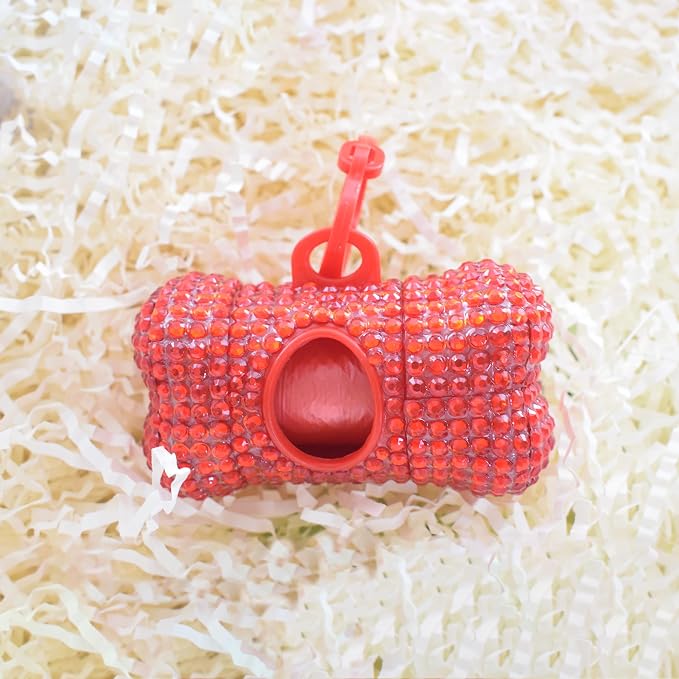 Bling Dog Poop Pickup Bag Dispenser Holder Pet Waste Disposal Bag Pet Trash Bags Holder Bone Shaped (Red) - Image 7