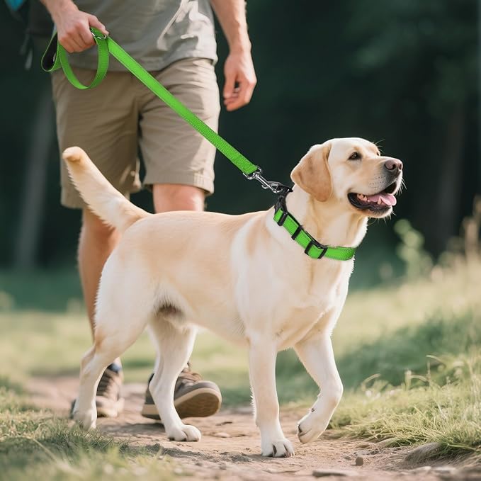 Joytale Reflective Dog Collar, Adjustable Neoprene Padded, Green XL | Breathable Nylon for Large Breeds, No Chafing on Hikes and Outdoor Use, Tear-Resistant Webbing, Metal D-Ring, Night Safety - Image 6