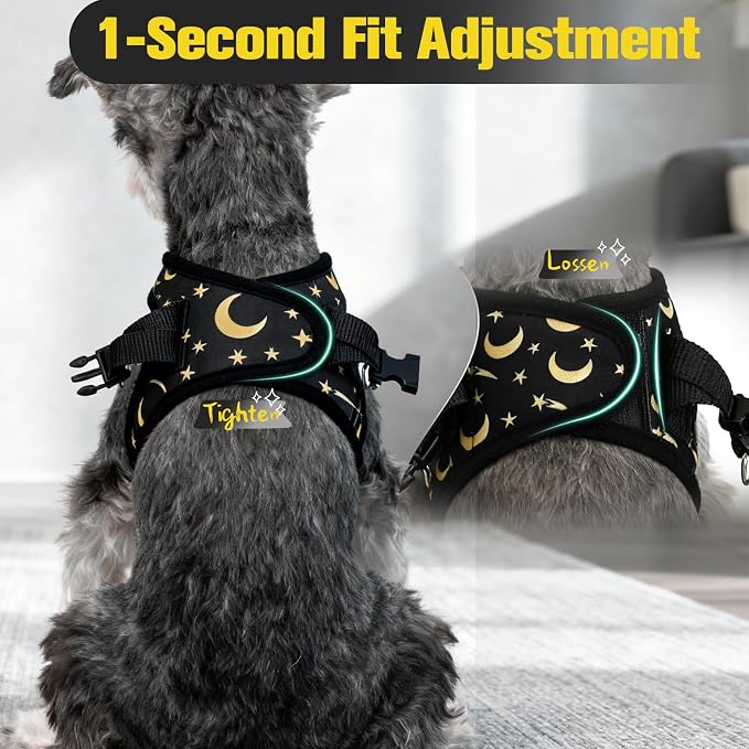 Small Dog Harness and Leash Set - Cute Puppy Harness Leash Dog Collar with AirTag Holder Silicone Case, Soft Padded Step in Pet Vest Reflective for Outdoor Walking, Star-Moon M - Image 5