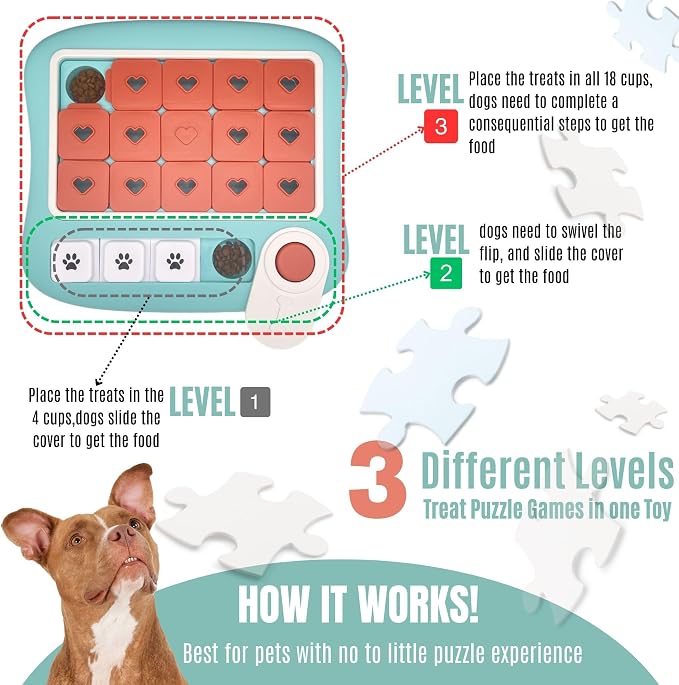 Dog Puzzles for Smart Dogs,Level 3 Interactive Dog Treat Puzzle for Iq Training, Dog Puzzle Toy for Large Medium Small Dogs with Squeaky Dog Button Design - Image 3