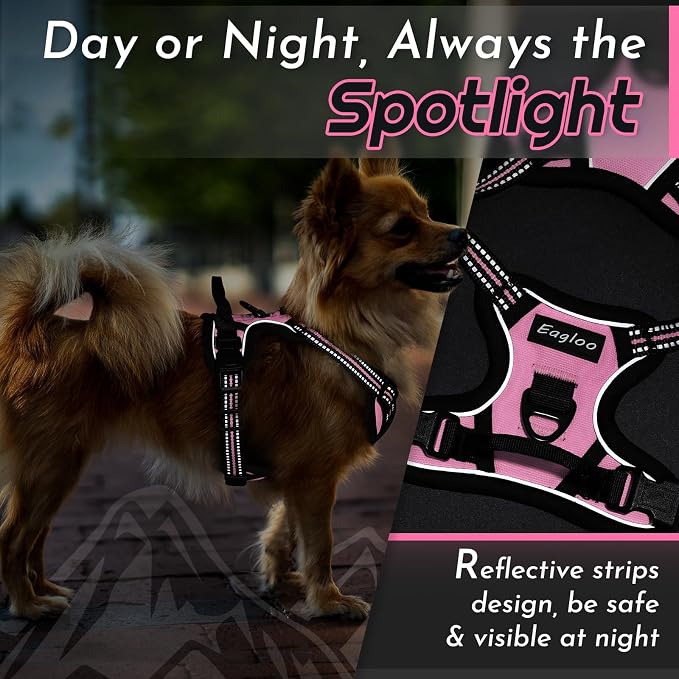 Eagloo Dog Harness for Small Dogs, No Pull Pet Vest with 2 Leash Clips | No Choke with Handle, Adjustable Comfort Fit, Reflective Strips, Easy Walking Control, Pink, X-Small - Image 8
