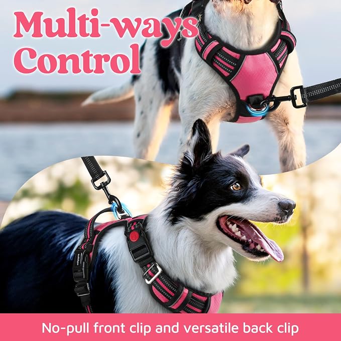 rabbitgoo Dog Harness Medium Sized, No Pull 3 Buckles Easy On & Off | Soft Padded, Walking with Control Handle, Adjustable and Reflective, Pink, Medium - Image 3