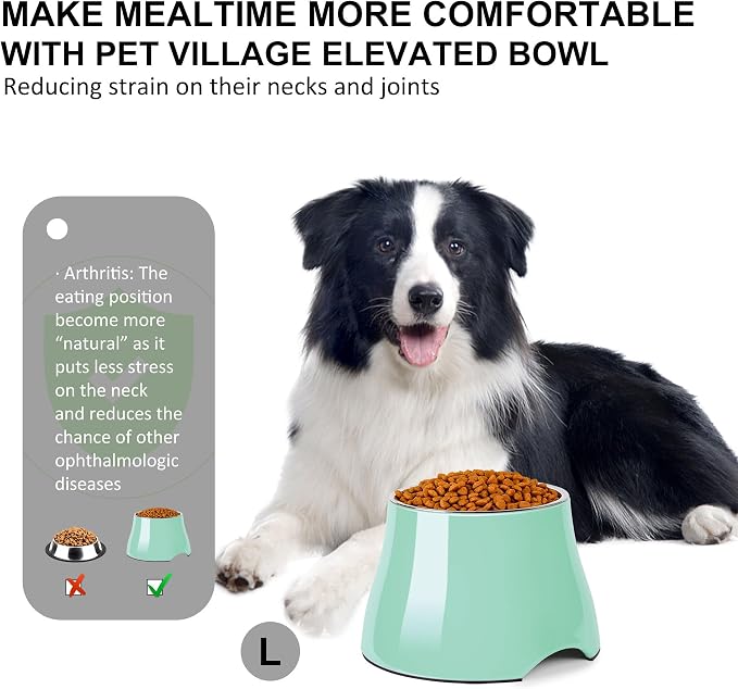 Dog Bowls,Cone Friendly Non-Slip Single Dog Bowl with Stainless Steel Inner, Raised Bowls for Small and Medium Dogs Spaniel Dogs Long Ear, High Capacity, L/3 Cups Mint Green - Image 3