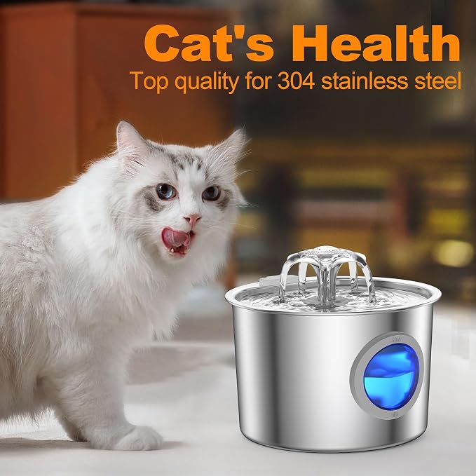Cat Water Fountain Advanced 304 Stainless Steel 2.2L/74oz with 3-Pack Replaceable Filters, Detachable Tank, Easy to Clean, Automatic Pet Fountain Quiet Cats Water Dispenser, Dogs - Image 2