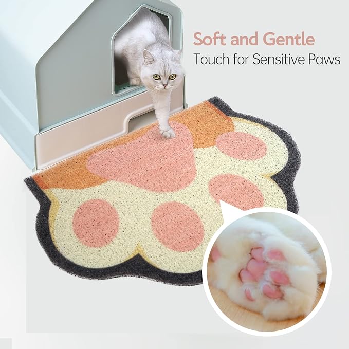 Cute Cat Litter Mat 24”x16”, Litter Box Mat, Litter Trapping Mat, Soft on Kitty Paws, Easy Clean, Anti Slip, Pet Accessories, Door Floor mats - White paw - Image 7
