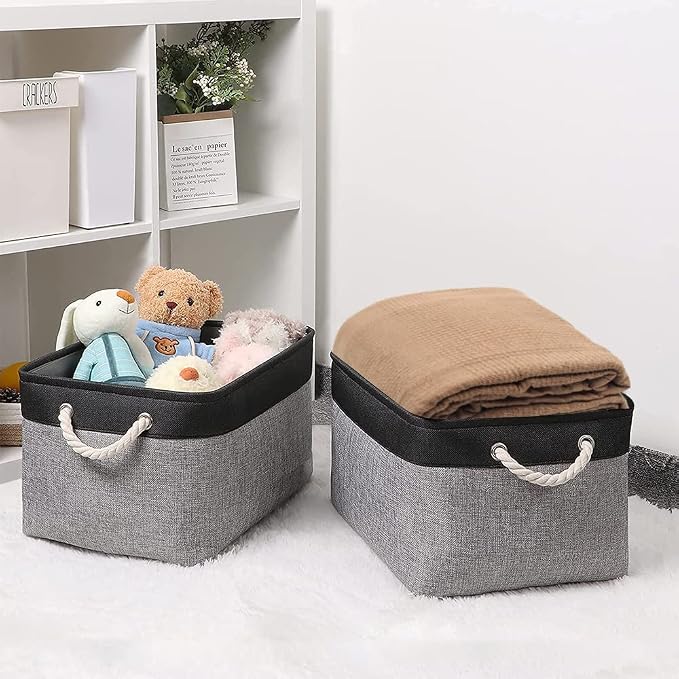 TheWarmHome Organization and Storage Basket for Organizing - 17x14x10 inch Large 3 Pack Collapsible Storage Bin for Shelves, Fabric Basket for Gifts Empty Organizer Gift Closet (Black & Grey) - Image 3