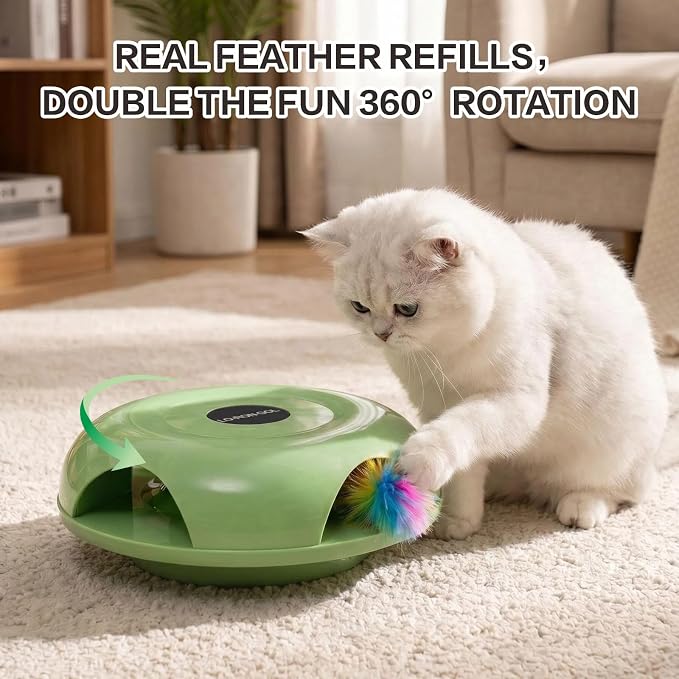 Interactive Whack-a-Mole Cat Toy — Automatic Mushroom Feather Pop-Up Play Toy for Cats, Cognitive Stimulation & Exercise, Durable Pet Entertaining Game (Green) - Image 6