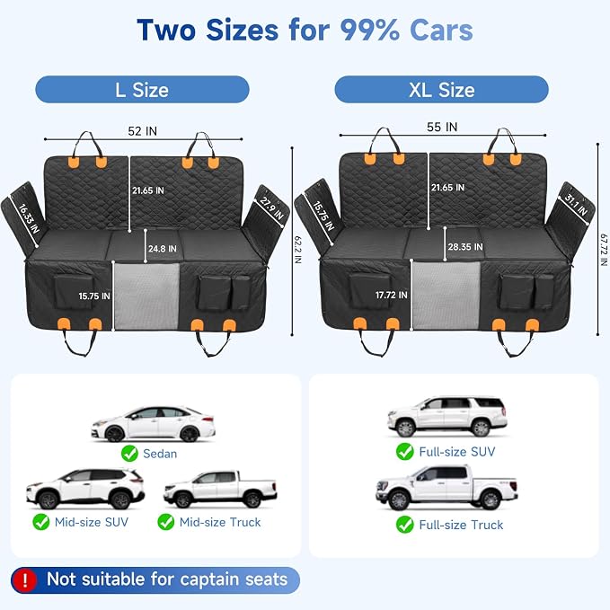 Dog Car Seat Cover Waterproof Vegan Leather, Scratchproof, Hard Bottom Back Seat Extender for Dogs, Non Slip Back Seat Protector with Mesh Window, Easy to Clean Fit Full Size Trucks, Orange - Image 9