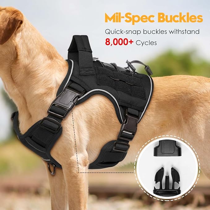 Heavy-Duty Tactical Dog Harness for Large Dogs, No Pull Adjustable Reflective Pet Vest with Molle System, K9 Military-Grade Control for Service Training, Outdoor & 10+ Breeds, Black, Medium - Image 3
