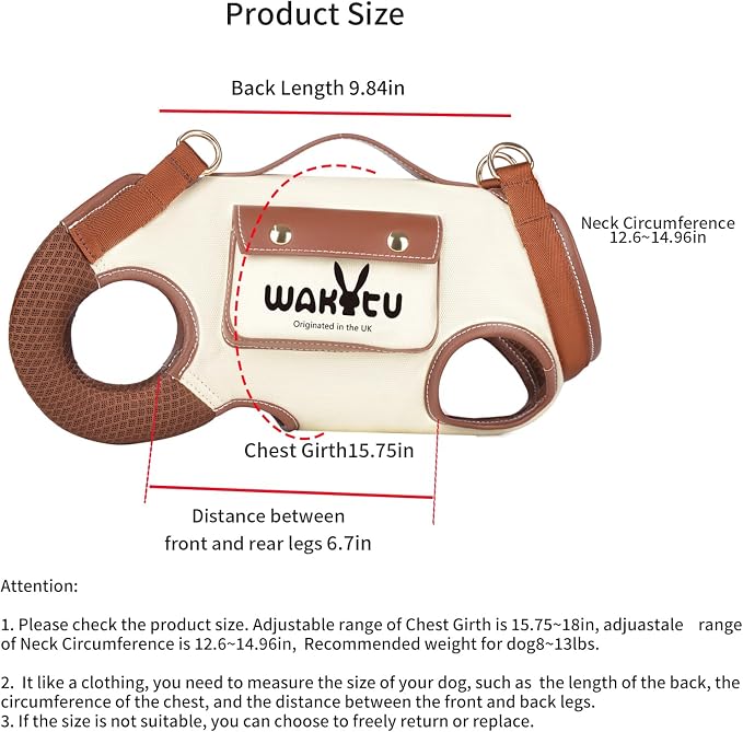 Wakytu Dog Lift Harness Dog Carrier Sling for Small Dogs & Cats,M | stylish puppy sling carrier with handle & pocket,adjustable leash,walking & travel - Image 3