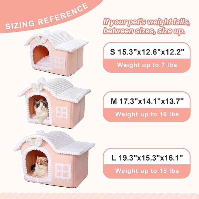 Rabbit Cat Houses for Indoor Cats, Chimney Cute Cat Bed Cave, Enough Interior Space, Cartoon Soft Pet House Up to 3-10 lbs Kitten, Pink - Image 5