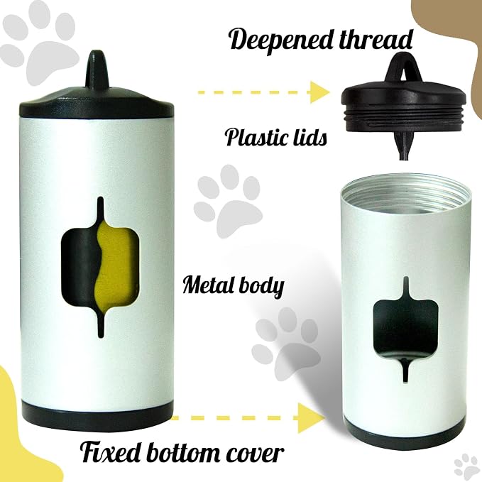 Metal Dog Poop Bag Holder 2-Pack w/Leash Clip|Durable Scratch-Resistant Aluminum|30 Bags+6 Accessories（Silver） - Image 2